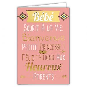 69-5006 Carte de v&oelig;ux Naissance Fille B&eacute;b&eacute; sourit &agrave; la vie Bienvenue petite Princesse F&eacute;licitations aux Heureux Parents (A.F.W., neuf)