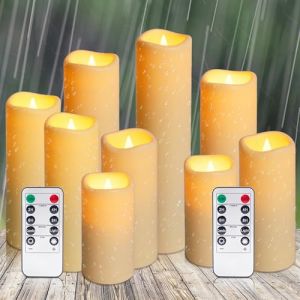 Auralome Bougies LED Sans Flamme - Bougie Ext&eacute;rieure &Eacute;tanche Lot De 9 Fausse Bougies de Batterie Fonction Minuterie LED Exterieur Grande Bougies &agrave; Piles avec T&eacute;l&eacute;commande No&euml;l Festivals Room Decor (Auralome, neuf)