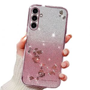 Rnrieyta Miagon pour Samsung Galaxy A13 5G Coque Housse Etui,Bling Brillant Glitter Placage Silicone Fleur Gel Case Strass Paillettes Brilliant Chromé Cover (Miagon, neuf)