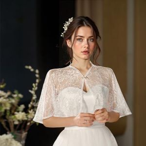 NICENEEDED Ch&acirc;les de Mariage en Dentelle Cape Blanche Brod&eacute;e de Fleurs Couvre &Eacute;paules &Eacute;charpe avec Bouton en Perles Cape en Tulle pour Femme Id&eacute;ale pour Une Robe de Bal Ou Une Soir&eacute;e (Niceneeded FR, neuf)