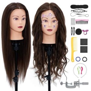 Tete a Coiffer,Neverland 28" T&ecirc;te &agrave; Coiffer Coiffure Professionnel,80% de Cheveux Humains,Cosm&eacute;tologie Mannequin Poup&eacute;e pour le Salon avec Support+ Hairdressing Outils Accessoires Set（Brun） (HomeBeautyStore, neuf)