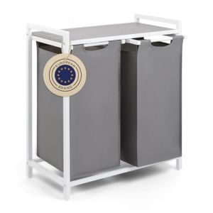 Blumtal panier a linge 2 compartiment - paniere a linge sale 2 compartiments - meuble de salle de bain avec effet béton - étagère en métal - bac deux sections avec cadre métallique sur pieds - gris (Everbrent, neuf)