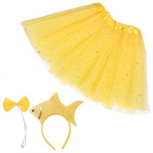Sewroro Ensemble Déguisement Garçon et Filles Poisson en Peluche 3D Bandeau Nœud Classique Jupe Tulle Jaune Étoiles Thème Animaux Marins pour Fête Piscine Plage Carnaval (allDUO, neuf)
