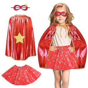AUYAO Capes de Super Héros pour Filles, 3Pcs Cape et Masque de Super Héros avec Jupe Tutu, Masque Super Heros, Costumes de Super Habiller, Deguisement de Super Héros Enfant pour Halloween, Carnaval (Yadark, neuf)