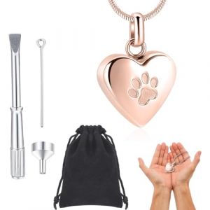 KSJEHW Bijoux Crémation pour Animaux Compagnie pour Cendres Pendentif Empreinte Patte Animal Coeur Urne Collier Souvenir Bijoux pour Animaux de Compagnie/Chien/Chat's Cendres (wangwenqingouzhoudianpu, neuf)