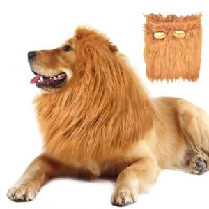 VIDSTW Deguisement Chien Perruque avec Oreilles Réalistes Costume Chien Criniere de Lion Réglable Crinière pour Halloween, Soirées Cosplay, Expositions Canines, Carnavals (Marron Clair) (BAIYIKEJI, neuf)