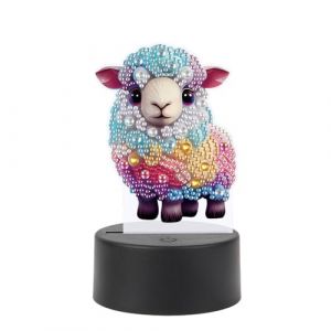 JISHSHAY Mouton Diamond Painting Lampe LED Diamant Painting Lampe Bureau Peinture Diamant Veilleuse Bricolage Lumi&egrave;re Broderie Adulte LED Puzzle Adulte Veilleuse de Nuit Point de Croix Night Light (PUTIBUTUI-EU, neuf)