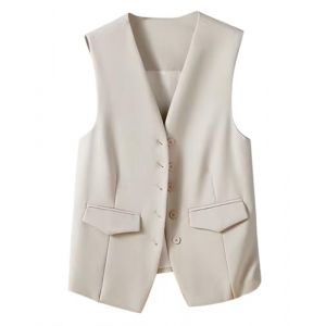 Minetom Gilets de Tailleur Femme Élégant Sans Manche Blazer Gilet de Costume Col V Affaires Travail Veste Waistcoat avec Boutons A Beige XXL (Mon Bon Coup FR, neuf)