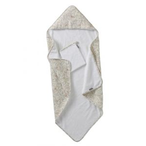 VERTBAUDET Cape de Bain avec Gaze de Coton + Gant Babylon Beige imprimé 100X100 (VERTBAUDET, neuf)
