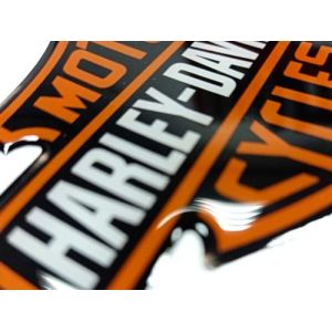 Harley HD Autocollant en relief résiné effet 3D autocollant pour voiture, moto, réservoir, casque, ordinateur portable, etc. Convient aux surfaces lisses et légèrement courbes. (classique noir/orange) (sticker's corner, neuf)