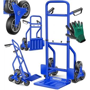 MASKO&reg; Diable pour escaliers Pliable, 200kg, Pneus en Caoutchouc Dur | Poign&eacute;es en Plastique | Cadre en Acier - Bleu (WMK Trading GmbH, neuf)