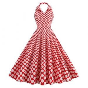 PINTUTU Robe Vintage Ann&eacute;es 50 Femme Retro Rockabilly Pin Up &Eacute;l&eacute;gante Robes sans Manche Dos Nu D&eacute;collet&eacute; en C&oelig;ur Polka Dot Trap&egrave;ze Mariage Cocktail Soir&eacute;e F&ecirc;te C&eacute;r&eacute;monie D&eacute;contract&eacute;e au Genou Midi (PINTUTU SEXY, neuf)