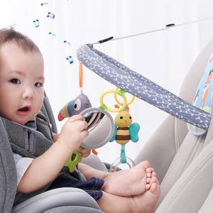 CXAFQ Jouet pour si&egrave;ge auto pour b&eacute;b&eacute; avec miroir et 3 jouets suspendus, si&egrave;ge arri&egrave;re pour b&eacute;b&eacute;, en peluche pour poussette, jouet d'&eacute;veil pour de 0 &agrave; 12 mois, pour poussette (bleu) (CXAFQ, neuf)