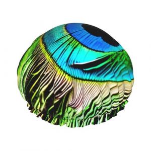 Bonnet de douche avec imprim&eacute; plumes de paon pour femmes, bonnet de bain r&eacute;utilisable, bonnet de douche respirant, bonnet de douche r&eacute;glable (PANGYJ2024, neuf)