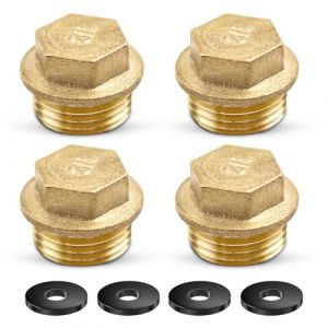 SI SEN 4 Pièces Bouchon Laiton,Capuchon Fileté en Laiton Mâle 1/2 Pouce,Bouchon Arrivee d'eau Robinet Nourrice Plomberie Bouchon avec Joint Plat pour Les Conduites d'eau,Les Vannes de Machine à Laver (SI SEN, neuf)