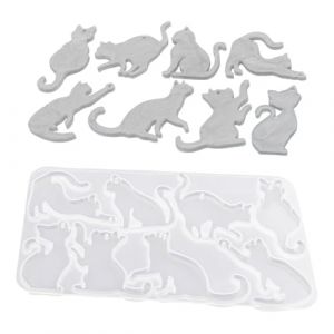 Ideen mit Herz Moule en silicone - Chat 1 - Pour 8 pendentifs de diff&eacute;rentes tailles et designs - Pour r&eacute;sine &eacute;poxy, peinture &agrave; la r&eacute;sine UV ou pl&acirc;tre - Moulage - Convient &agrave; un usage alimentaire (Ideen mit Herz, neuf)