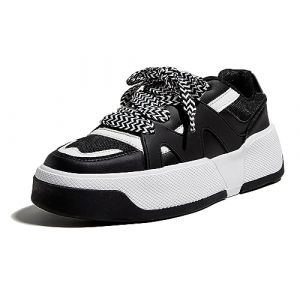 LUCKY STEP Baskets Mode à Plateforme pour Femme Confortables Semelle Épaisse pour la Marche et Le Tennis (Noir/Blanc, 6US-36EU-3UK) (KIP WOK, neuf)
