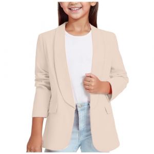 Blazer Fille Blazers à Manches Longues pour Filles Col ChâLe Veste De Costume Formelle avec Poche IntéRieure Printemps Elegant Manteau Enfant Veste Fille Couleur Unie 3-14 Ans (Beige, 11-12 Years) (XUSIvisaa, neuf)