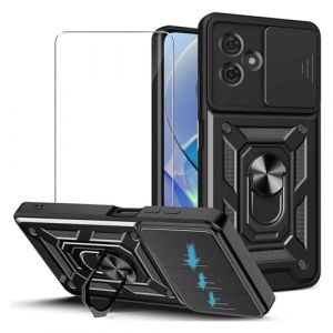 JDXHFF Coque Compatible avec Motorola Moto G55 5G (6.499") et 1 x Verre tremp&eacute; &eacute;cran Film Protecteur - PC Dur et TPU Silicone Housse Couverture avec 360&deg;degr&eacute;s Support Rotatif &Eacute;tui Case Cover Noir (MBJOY, neuf)