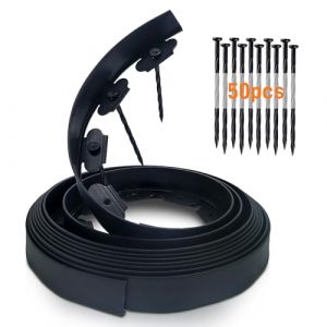 CHEOAR Bordure de Jardin 10m, Bordure de Pelouse Flexible avec 50 Piquets, Hauteur 5 cm, Bordure Jardin Plastique pour Délimitation Parterre, Allée Jardin et Arbres, Noir (Zhuo-Eu, neuf)
