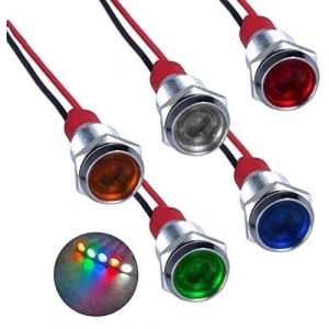 RUNCCI-YUN 5pcs 110V-220v 10mm DC Voyant Led En Metal,Led Indicateur Panneau,Temoin Lumineux, Pour Van,Bateau Et Autres Vehicules Universel(vert jaune rouge bleu blanc) (RUNCCI-YUN, neuf)