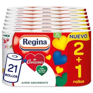 Regina De Corazones Lot de 21 rouleaux de papier de cuisine, 58 feuilles à 2 couches par rouleau, absorption maximale, 100% pure cellulose, emballage en plastique recyclé, certifié FSC (ALMERICORP SL, neuf)