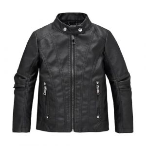 Lengender Blouson de Motard en Simili Cuir pour Enfant garçon - Manches Longues - Veste en Imitation Cuir Printemps Automne (Noir, 150) (FindPitaya, neuf)