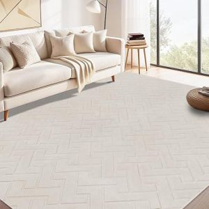 Famibay Tapis Salon 200x290 Grand Tapis Beige Lavable en Machine Doux Poil Moderne Geometrique Antid&eacute;Rapant Tapis for Chambre Enfant Bureau Escalier Salle A Manger (Pretty Decor, neuf)