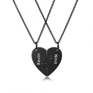 OTXIXTO Collier Personnalisé Cœur pour Hommes Femmes Puzzle Cœur Collier Assorti pour Couples Acier Inoxydable Gravure Nom/Date Ensemble Collier Pendentif Coeur avec Pierre de Naissance - D4 (OTXIXTO, neuf)