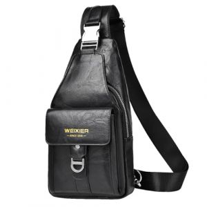 A-QMZL Sacoche Homme Bandouliere Sac de Poitrine business Sac de Loisir Sac a Dos PU Cuir Pochette Epaule Sac à Dos de Voyage pour Homme (noir) (QIMEI-EU, neuf)