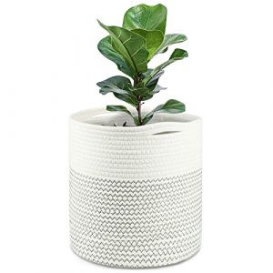 Pot de Fleurs 30 cm pour Plantes d'Intérieur avec Doublure, Panier de Rangement en Coton Tissé Grand Pots pour Plantes d'Intérieur, Organisateur de Lessive et Décoration de la Maison (Noir et Blanc) (T&H Store, neuf)