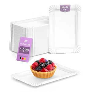 Inoverse Lot de 3000 assiettes jetables en carton, blanches, respectueuses de l'environnement, vaisselle à gâteau, assiettes jetables en carton, assiettes en papier, rectangulaires, 10 x 16 cm (Inoverse, neuf)
