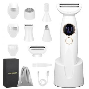 YADOBIG Tondeuse Femme Intime, 5 en 1 Tondeuse Intime Femme avec Station de Recharge USB, Rasoir Électrique, pour Visage, Bras, Jambes, Aisselles, Bikini, Étanche Rasoir Electrique (KAISAREIA SIA FAST S.R.L., neuf)