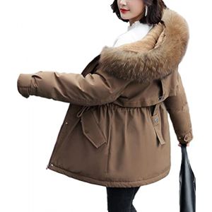 Minetom Femme Manteau Hiver Doudoune Chaud Parka Longue Blouson &Agrave; Capuche en Fausse Fourrure Trenche Grande Taille Duvet en Coton C Kaki L (B.W.S KIT, neuf)