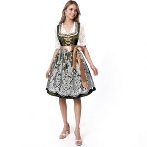 VICTERR Dirndl pour femme, robe midi longue, robe traditionnelle Dirndl, chemisier Dirndl, tablier 3 pièces pour fête de la bière, occasions spéciales Dirndl, vert, 36 (xinmaike, neuf)