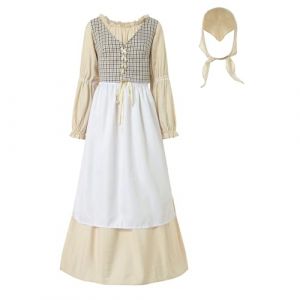 Générique Femme Victorienne Costume de Pioneer Pèlerin Florale Prairie Colonial Robe Paysanne Déguisement de Femme Longues Robes avec Bonnet Et Tablier Gothique Medieval pour Halloween, Noël (mailaoboss, neuf)