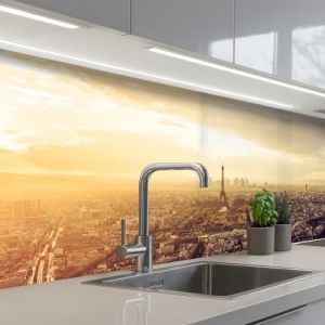 KitchenYeah© Crédence Adhésive Cuisine 80x150 cm Résistant À La Chaleur Plaque Adhesif Fond De Hotte Interieur Cuisson Sur Mesure Paris - Skyline - Coucher Soleil - Villes (KitchenYeah, neuf)