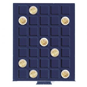 Leuchtturm 302460 Bo&icirc;te &agrave; Monnaie Smart - 35 Compartiments carr&eacute;s pour pi&egrave;ces de Monnaie jusqu'&agrave; 27 mm &Oslash; - pi&egrave;ce de 2 Euros, pi&egrave;ce de 5 Euros Allemande - Bleu (Leuchtturm GmbH, neuf)