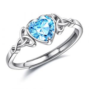 JeweBella Bague Argent 925 Femme Reglable Bague Pierre de Naissance Coeur Brillant Alliance Femme Bague de Fiancailles Bague Promesse Mariage Bague Pouce Bague Femme Argent Bijoux avec Boîte Cadeau (MOY-UK, neuf)