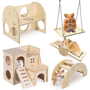 WANDGU Lot de 5 jouets en bois pour hamster - Jouet &agrave; m&acirc;cher - Pont &agrave; bascule - Jouet d'entra&icirc;nement - Jouet pour cochon d'Inde - Aire de jeu DIY pour cochons d'Inde, rats, hamsters nains (SOCARE PRODUCTS LIMITED, neuf)