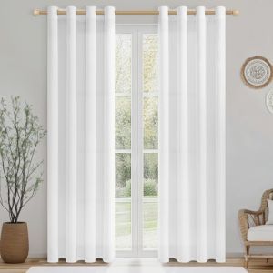 CUTEWIND Rideau Voilage en Lin Translucide pour Salon Moderne 140x215 CM Lot de 2 Panneaux de Rideaux Voilages Int&eacute;rieurs &agrave; Oeillets Rideau Voile Blanc pour Porte Fenetre Chambre Adulte (CUTEWIND HOME, neuf)