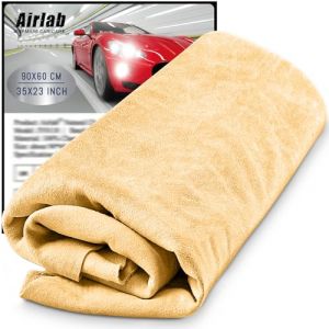 Airlab Peau de Chamois Voiture XXL 90x60 CM, Chamois&eacute;e Cuir Naturelle V&eacute;ritable Verre Miroir Vitre, Su&egrave;de Professionnel Efficace Detailing Auto Moto, S&eacute;chage Anti Rayures Polissage Super Absorbant (Nilsove FR, neuf)