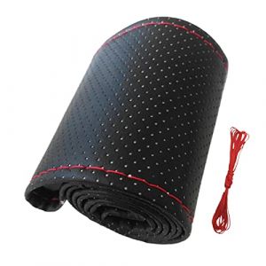 aqxreight Housse de Volant, Housse de Volant de Voiture Universelle Cousue à la Main Housse de Volant en Cuir Microfibre perforé pour 38 Cm de Diamètre (Noir Rouge) (Suuone, neuf)