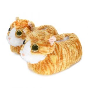 Onmygogo Pantoufles Fantaisie pour Femme Enfants garçons Filles en Forme Chat, Chaussons d'hiver en Peluche Adulte(Yellow,33-34 EU) (Onmygogo, neuf)