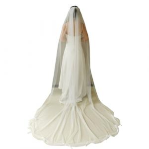 Coiffe De Mari&eacute;e Longueur Cath&eacute;drale Avec Boucle D&eacute;tachable Filet Transparent Blanc Pour Les Mariages Traditionnels N&oelig;uds &Eacute;l&eacute;gants Voiles De Mariage Long Train (PLMN, neuf)