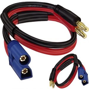 BENACES Lot de 2 câbles de charge de batterie EC5 vers fiche banane, 0,3 m, 12 AWG EC5 mâle vers fiche banane mâle Lipo de 4 mm, adaptateur de chargeur pour hélicoptère radiocommandé, jouets (Benaces FR, neuf)