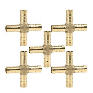 sourcing map Raccord Laiton 10mm Raccord Tuyau Cannelé Connecteur Croix 4 Voies Air Eau Huile 5pcs (Weisser Berg, neuf)