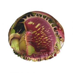 Bonnet de douche doublé double couche imprimé plante carnivore, bonnet de douche pour femme réutilisable (QICHENBO, neuf)