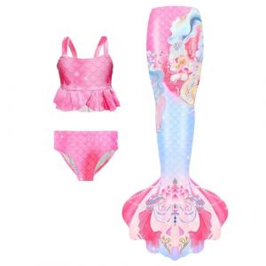 Maillot De Bain Enfant Fille Joli Maillot de Bain d'été Cosplay Party Fille Manches Longues 3 Pièces Deguisement Océan Piscine Natation Plage Costume de Bain de Plage (HIKLASbien, neuf)