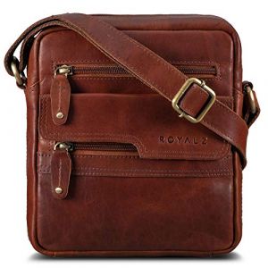 ROYALZ 'Oregon' Sacoche à Bandoulière Petit Homme Cuir Véritable Sac à MainVintage pour Tablette iPad 9,7 Pouces Messager Besace Sac à l'épaule, Couleur:Marron Cognac Roma (ROYALZ France, neuf)